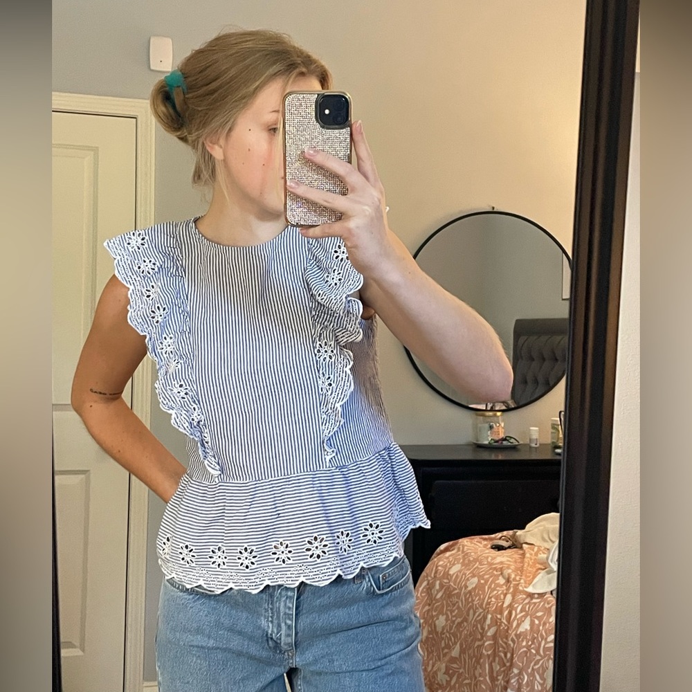 striped blue and white blouse top from H&M.